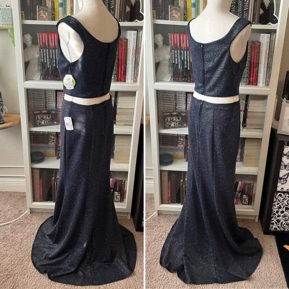 NWT Windsor Midnight Navy Blue Two-Piece Glitter Shimmer Prom Gown Dress Bodycon - Picture 4 of 13